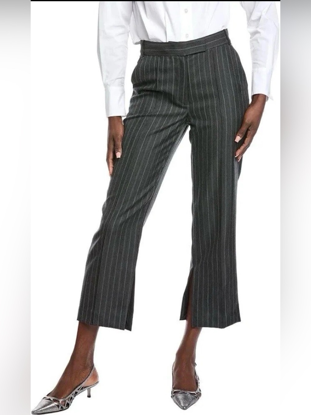 Jonathan Simkhai Charcoal Pinstripe Vera Cropped Wide-Leg Pants